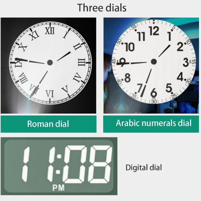 LED Analog Projection Clock with Roman and Arabic Numerals Dials Adjustable Brightness for Easy Nighttimes Viewing