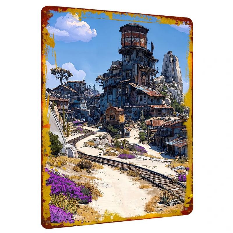 

Wasteland Style Metal Iron Painting Vintage Architecture Decorative Wall Art for Living Room 20x30cm（7.8x11.8inch）