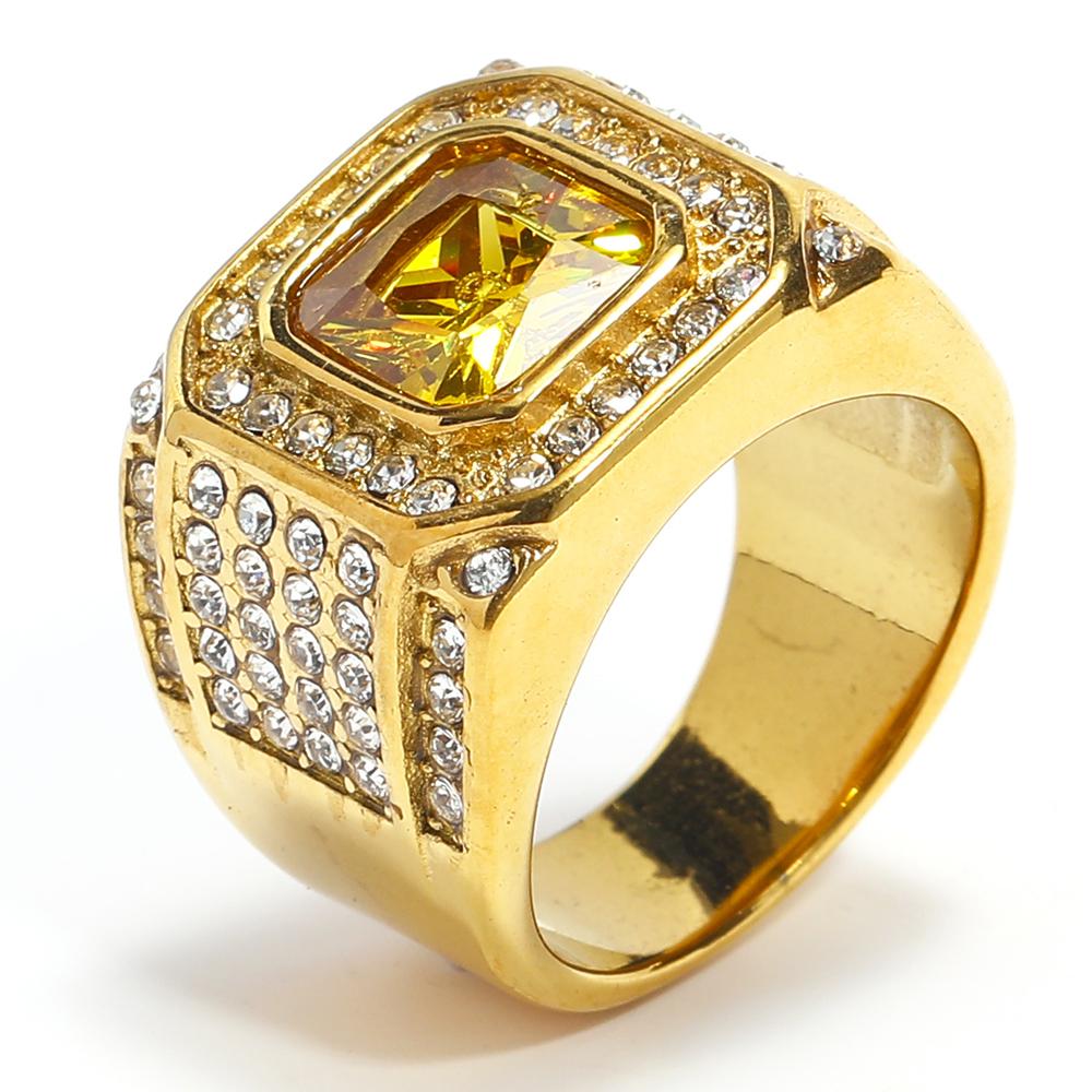 Full Diamond Square Ring for Men Titanium Steel Bling Iced Out Hip Hop Jewelry Luxury Cubic Zirconia Ring