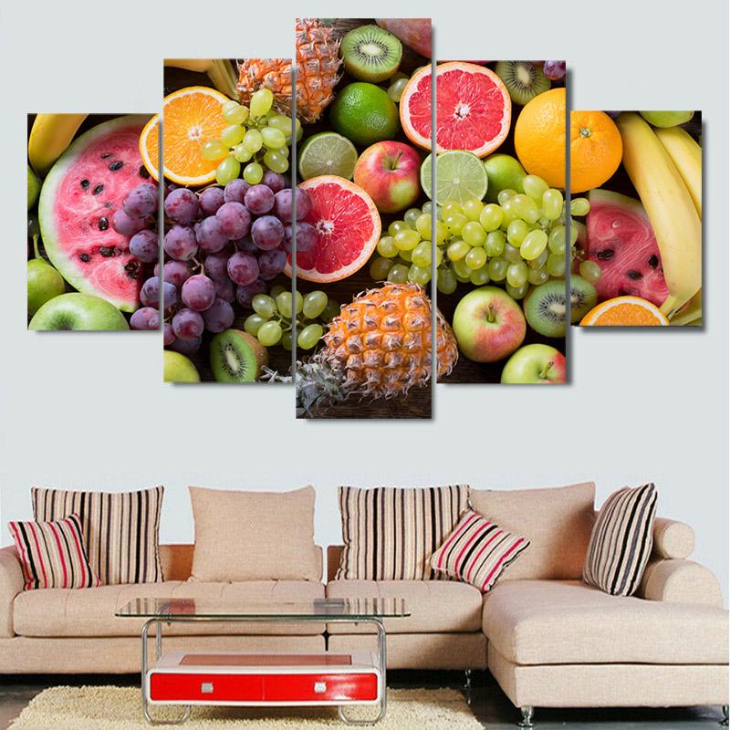 Póster e impresión de 5 paneles de frutas tropicales nutritivas y equilibradas, lienzo moderno, arte de pared, decoración del hogar para sala de estar, sin marco