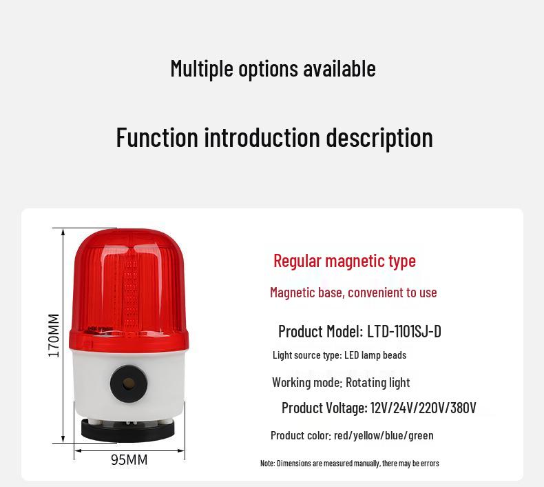 Magnetic Rotating Strobe Alarm Light with Sound and Flash - 220V/24V/380V