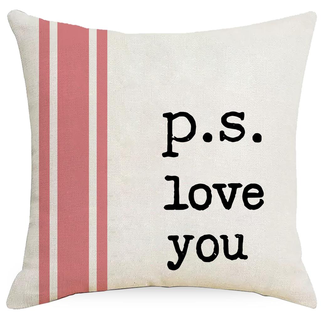 Valentine's Day Pink Love Printed Linen Pillow Cover Car Sofa Pillow Cushion Cover
