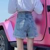 Two-pin Buckle Super High Waist Denim Shorts for Women Summer New Slim Korean Wide-leg Curly A-line Pants