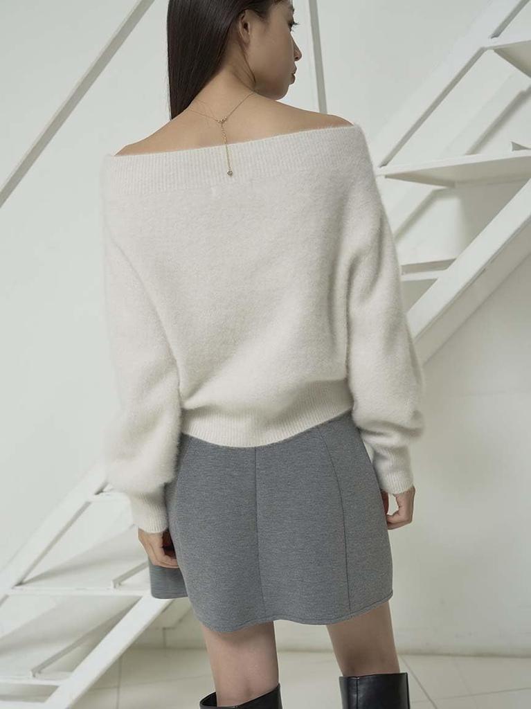 Snidel Fox Alpaca Pullover SWNT244040 IVR Women's Off-the-Shoulder