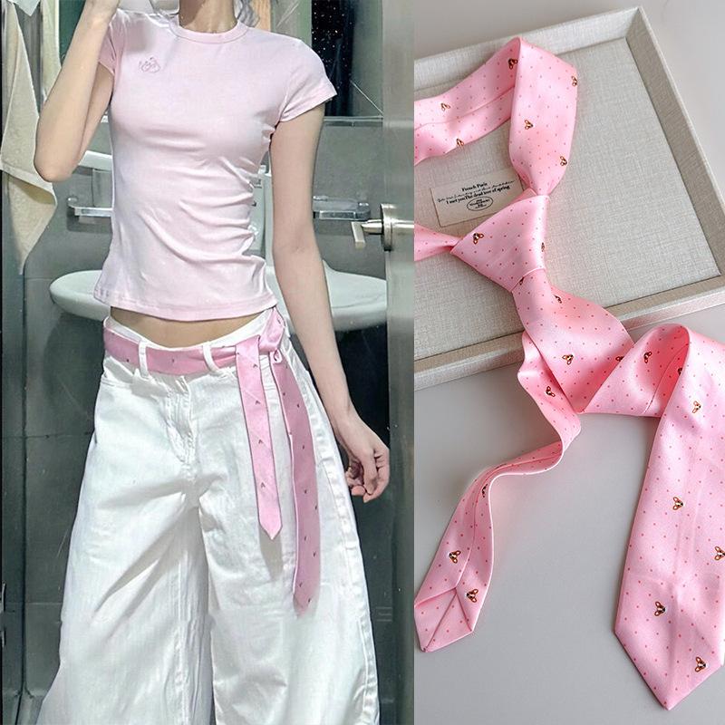 Long Skinny Plaid Waist Belt with Jeans Necktie Scarf Decorative Accessory Personality Trendy Hairband Fashionable Accessory