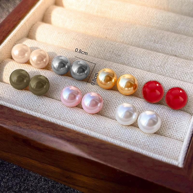 Seven-piece set of one-week colored Doudou stud earrings for women, light luxury, high-end sense, no need to pick new earrings