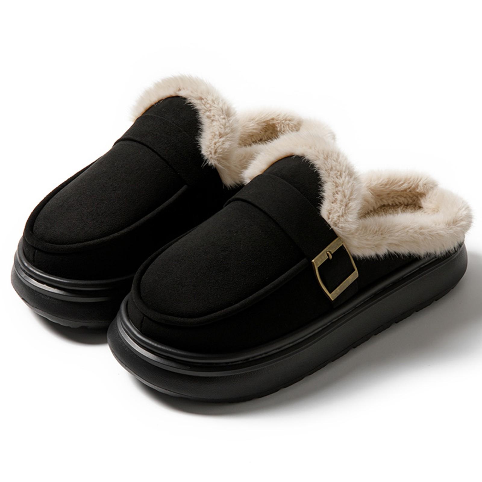 Leopard Slippers for Women Plush Warm Women s Round Head Cotton Fluttering Fashionable Casual Athletic Slide Shoes for Women 38 чёрный