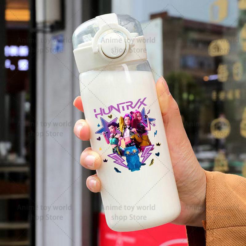 KPop Demon Hunters Sports Transparent Water Bottle Portable Gym Travel Clear Leakproof Drinking Frosted 400ml Play Entertaining Safe Kid Friendly Fun