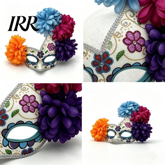 Breathable Masque for Cosplay Halloween Masquerade Masque, Flower Skull Mexican Day of The Dead Adjustable Men Eye Cushion Costume, Fancy Dress, Party