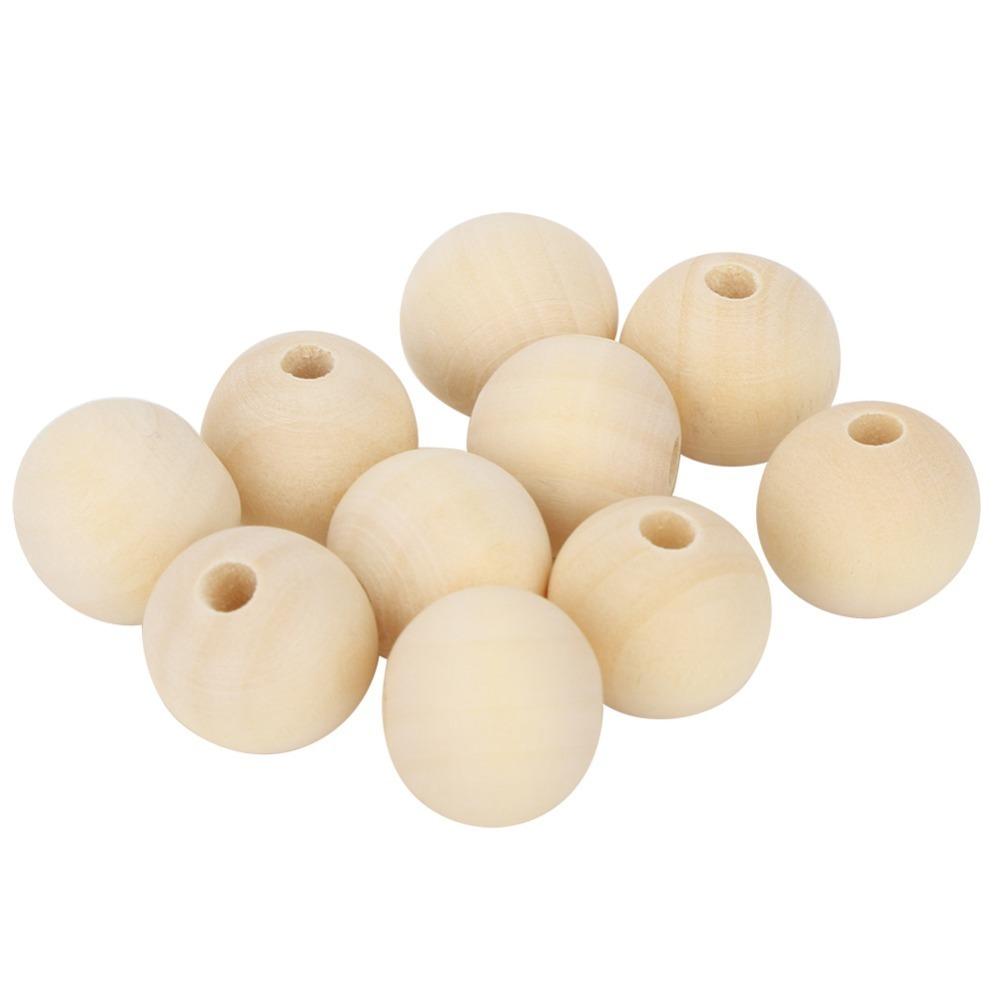 100Pcs Hole Diameter 5mm Unfinished Loose Wood Spheres Kids DIY Handmade Toy Accessories 100Pcs