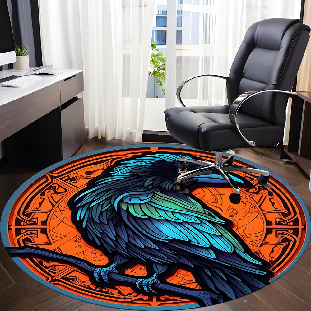 1pc Raven Symbol Office Round Area Rug, Indoor Mat Suitable ForOffice, Under Office Chairs Bedroom Living Room Home Decor, Room Deco u71