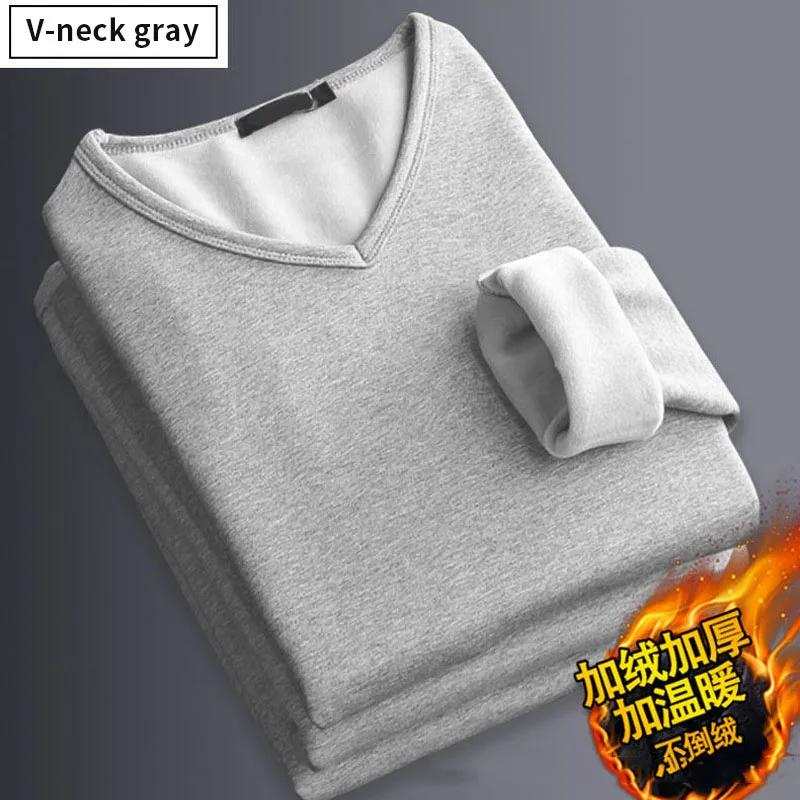 Herren Plüsch Thermisches Langarm T-Shirt Unterhemd Rundhals Shirt Mode Plus Samtgefüttertes T-Shirt