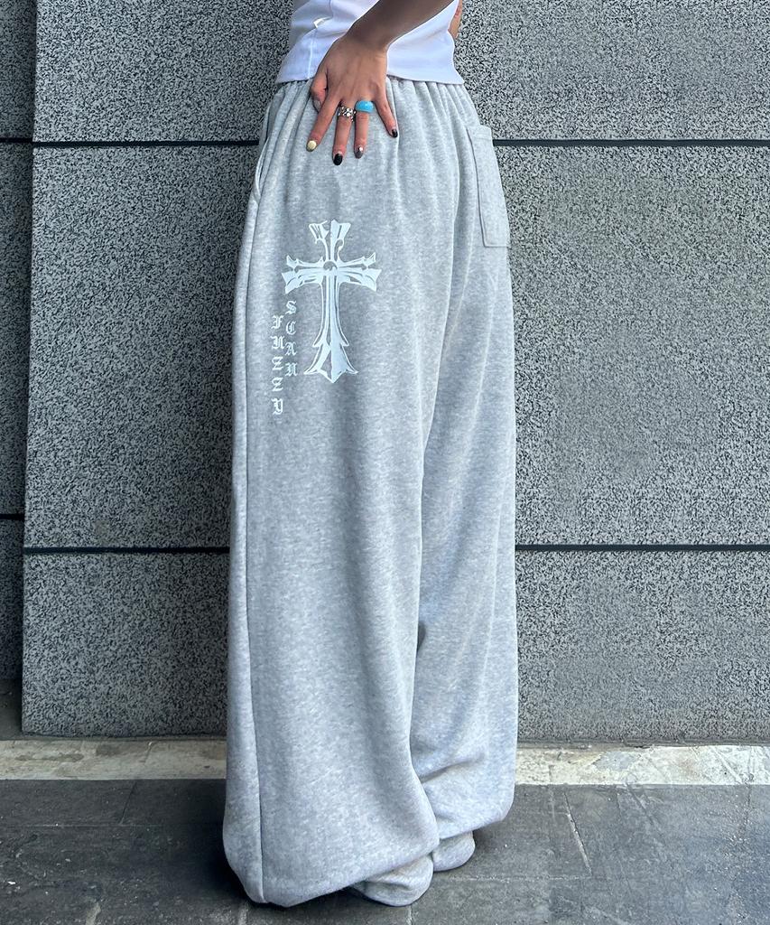 FUZZY SCAN Gothic Line Cross-Curved Balloon Pants Black