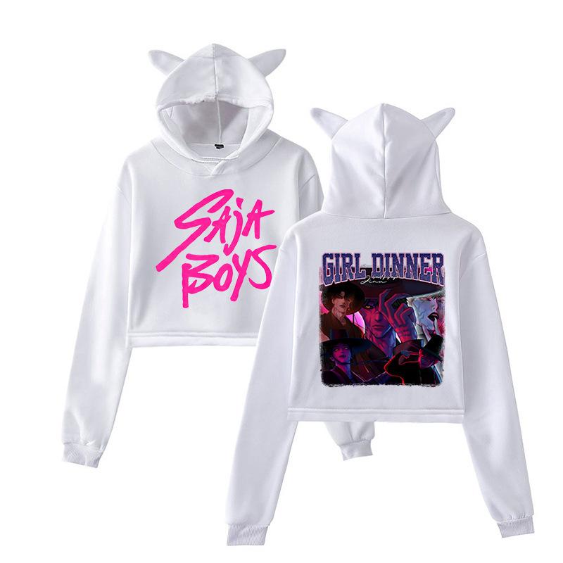 Cartoon Characters KPop Demon Hunters Printed Women Hoodie Cat Ears Long Sleeve Crop Tops Saja Boys Trend Harajuku Streetwear Women's Clothing