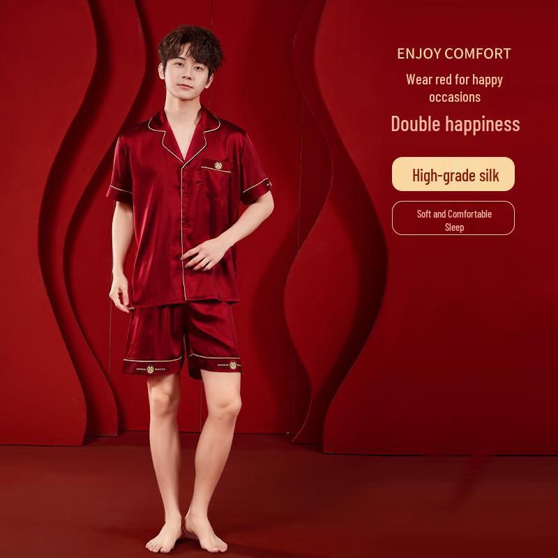 Eternal Harmony Silk Wedding Pajama Set - Red Festive Summer Couple Edition XL