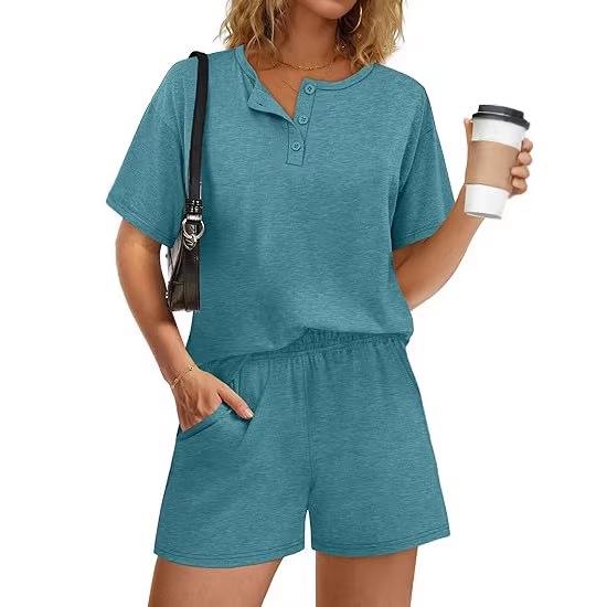 2026 Women's Casual Cotton Fashion Set: Round Neck T-shirt & Elastic Waist Shorts