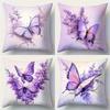 4Pcs Butterflies And Lavender On Pillowcasesuitable For Sofa Car Bedroom Decorative Cushion Cover Pillow Cover