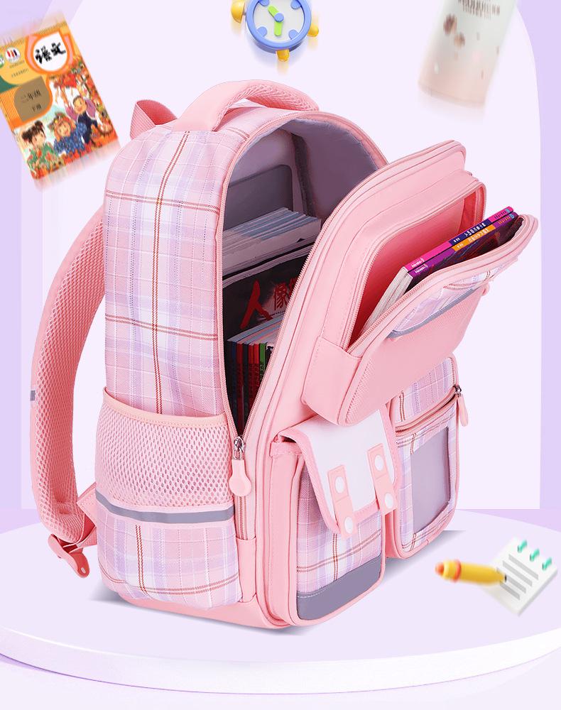 Plaid Backpack for Girls, 1-9 Grade, Large Capacity, Elementary & Middle School