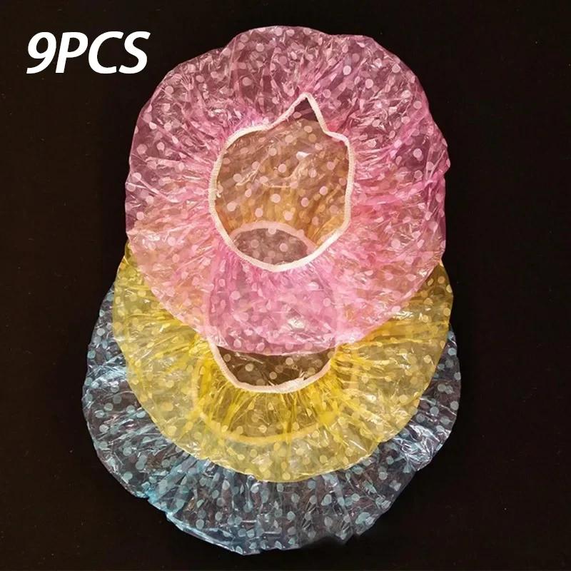 3/9 Stück Klare Plastik Duschhauben Groß Elastisch Dick Badehaube Spa Badezubehör-Farbe zufällig
