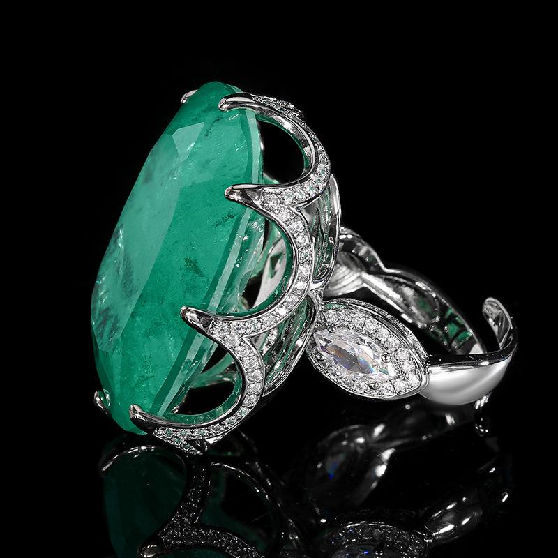 Jewelry Set Necklace Ring Paraiba Fat Rectangular Women's Retro Fashion Goods