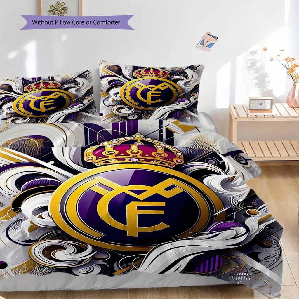 Real Madrid CF Vzorované povlečení Sada prošívaných dek s povlakem na polštář Domácí dekorace Narozeninový dárek (1 * povlak na přikrývku + 2 * povlak na polštář, bez výplně)