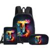 Guitar Print Three Piece Set Rucksacks for Boys Plus Girls Best Gifts 2D Flat Animated School Carrier for Children