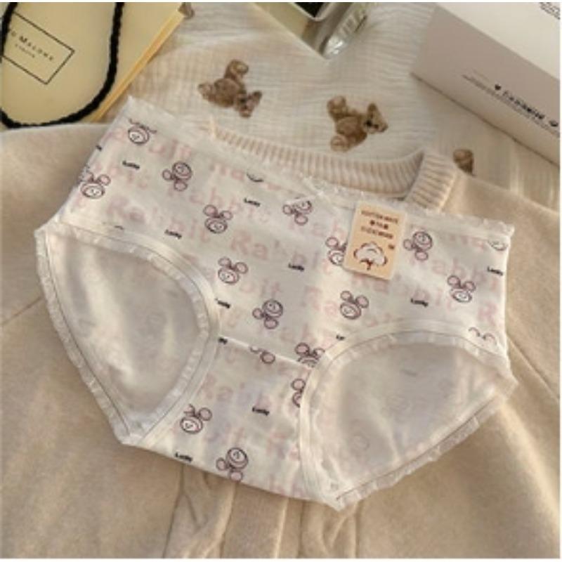 

Антибактериальные и дышащие студенческие трусики-треугольники с мультяшным принтом на талии и бедрах One size