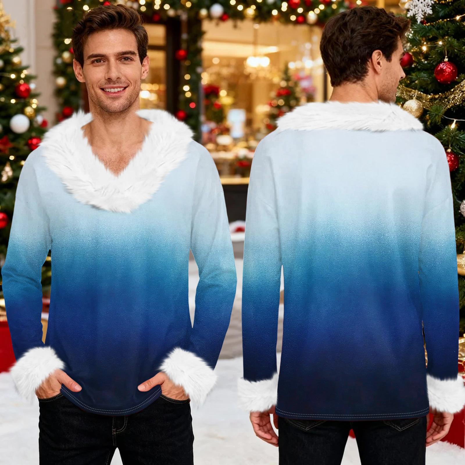 

Men s Christmas Printed Fleece Lined Hoodie | Faux Trim Party Sweatshirt With Pocket | Plus Size Loose Fit Holiday Pullover XL белый