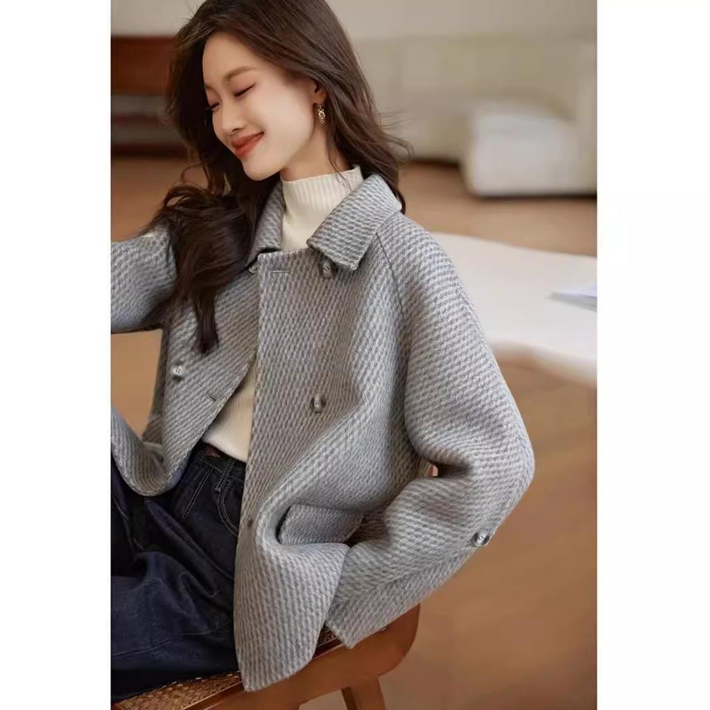 Wollmantel Winter Neu Einfacher Mode-Mantel Locker Zweireihiger Mantel Damen