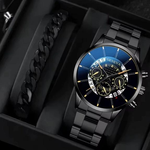 Popular Watch Men'S Set Gift Large Dial With Calendar Steel Belt Men'S Watch Business Luminous Watch