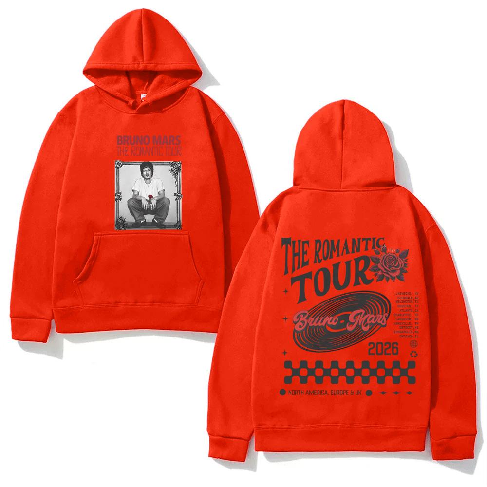 

Bruno Mars The Romantic 2026 Tour Hooded Harajuku Hoody for Autumn/Winter Casual Fleece Sweatshirt Comfortable Hoody XXXL помаранчевий