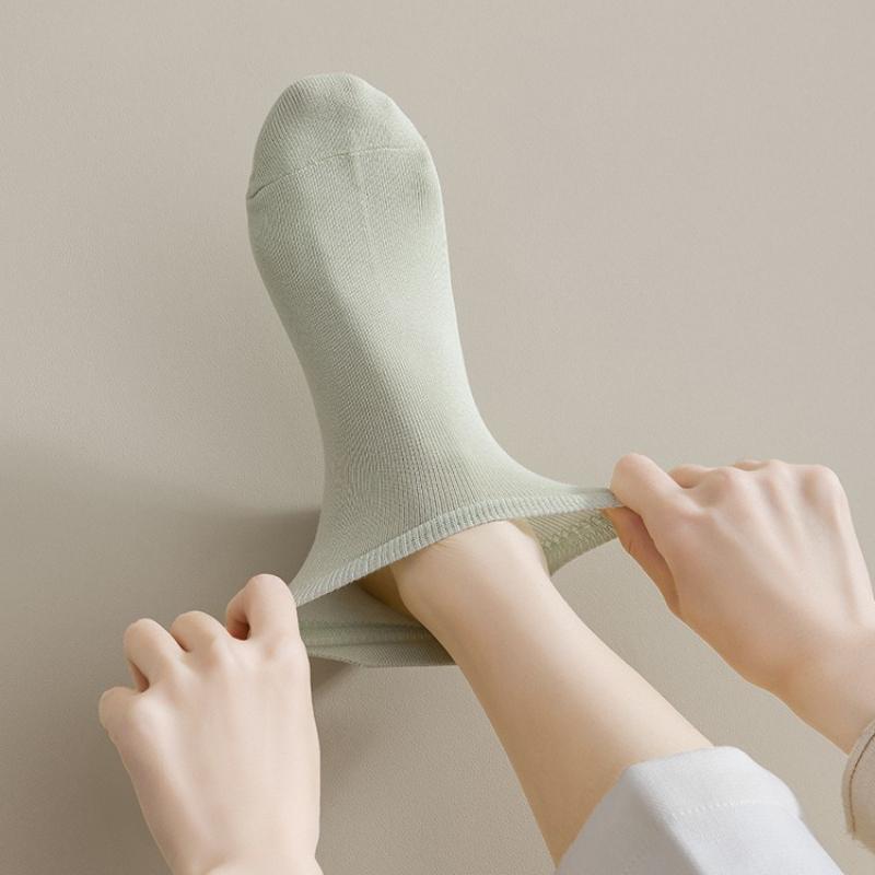 5 Pairs Women Cotton Ankle Socks Seamless Solid Color Girls Sweet Casual Socks