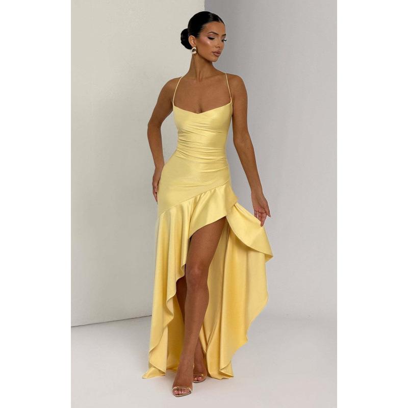 Europe and the United States summer popular sexy women suspender skirt ruffle irregular dress evening dress