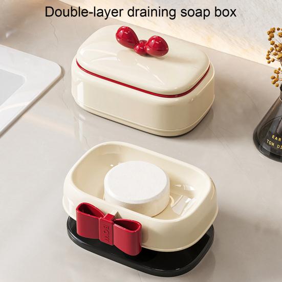 Red Bow Soap Dish Travel Soap Case with Draining Holes Soap Bar Holder Keeps Soap Dry And Hygienic for Bathroom Sink Camping