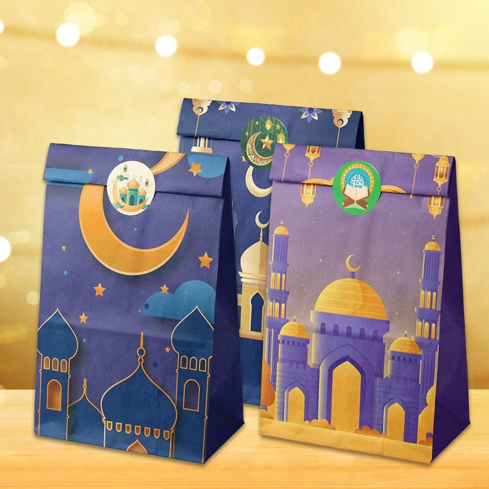 12Pcs Mixed Pattern Eid Mubarak Gift Bag Multicolor Eid Mubarak Gift Paper Bags  Party Supplies