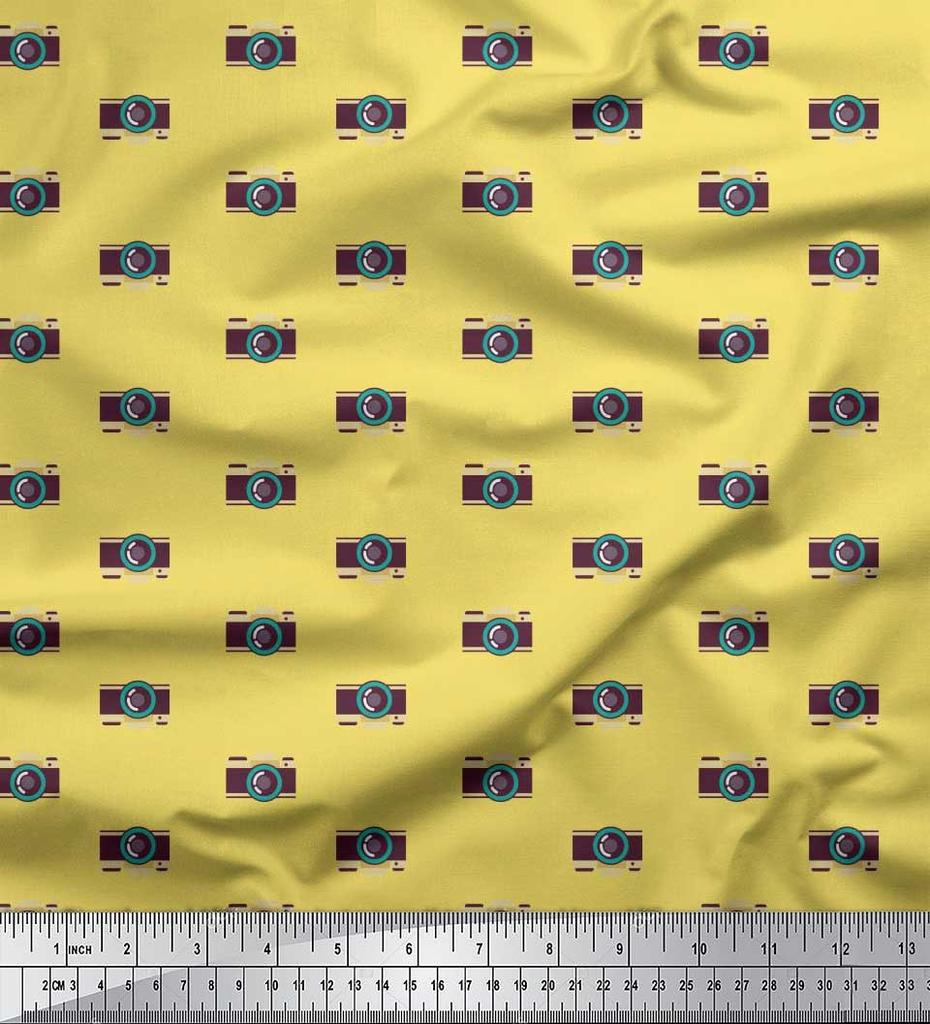Soimoi Japan Crepe Satin Fabric Camera Shirting Fabric Prints By Metre 42 Inch
