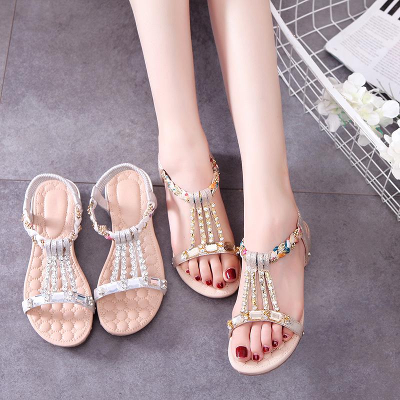 Chaussures Femme Mode Plates Caoutchouc Sandales Un Mot Pour Femmes Sans Talon Sabot Style Romain Cristal Premium Et Bas Prix Offre Sandale