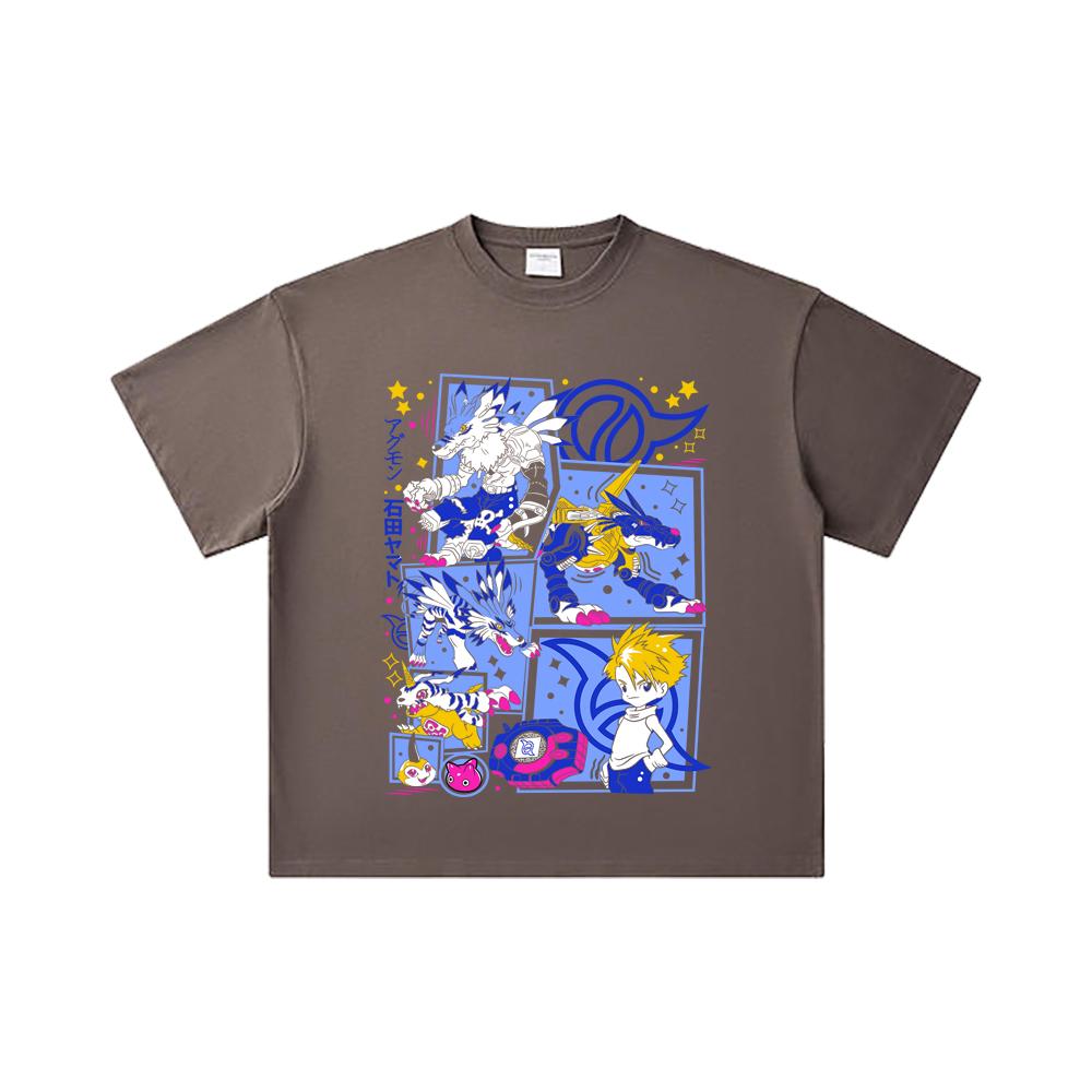 260 GSM Double Yarn 32 Count 100% Cotton Digimon V2 Garurumon Print Unisex Heavy Cotton T Shirt
