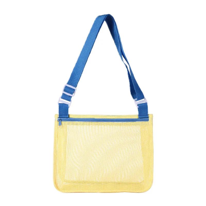 Mesh Beach Bag for Kids Toy Organizer Net Zipper Adjustable Shoulder Strap Storage Pouch Child Shell Collecting Bag Round Bucket
