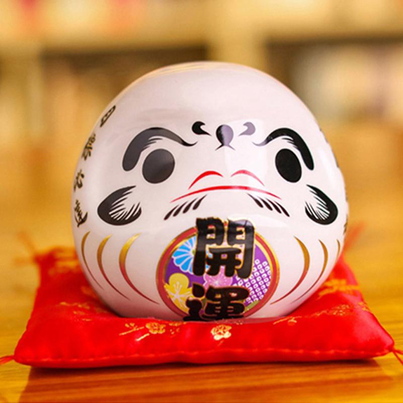 Japanese Ceramic Daruma Doll Lucky Cat Fortune Ornament Money Box Tabletop Feng Shui Craft Home Decor Crafts Gifts