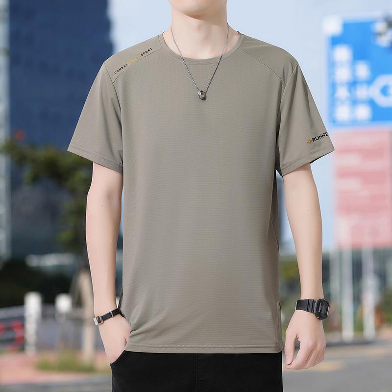 Ice Silk Short-Sleeved T-Shirt Men'S Summer Thin Round Neck Half-Sleeved Bottoming Shirt Quick-Drying Sports And Leisure Men'S High-End Top