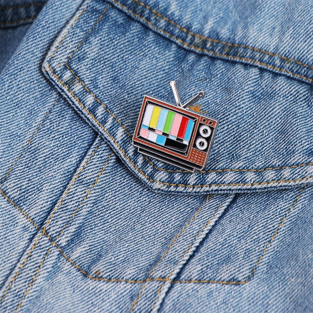 Retro Vintage TV Pin No Signal Television Brooches Fashion Antenna TV Pins  Jewelry