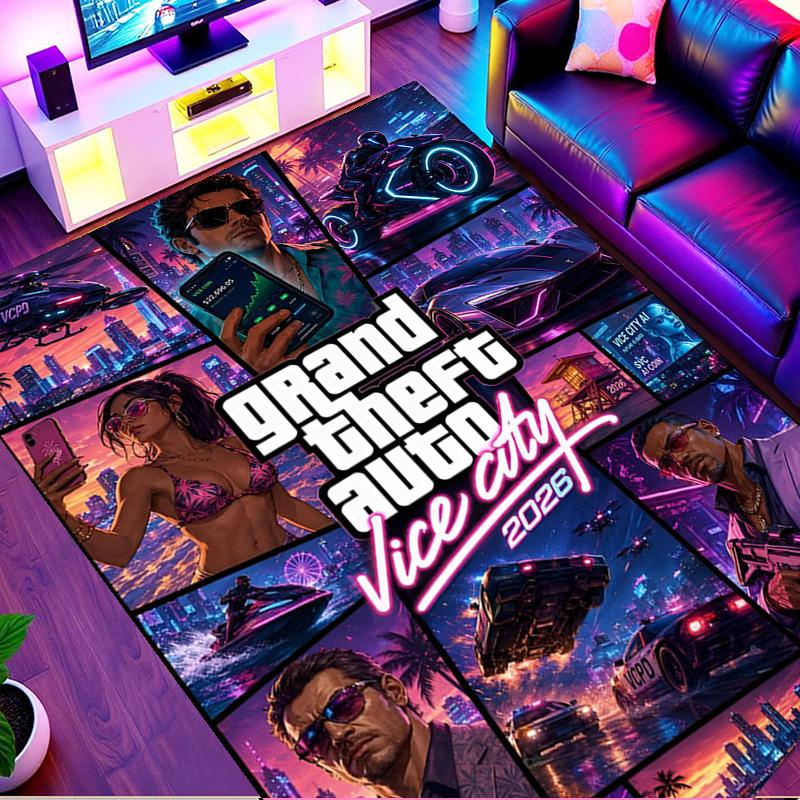 Grand Theft Auto VI Print Rug, Washable Floor Carpet, For Entryway Dorm Laundry Room Office Study, Home Decor Birthday Christmas Gift