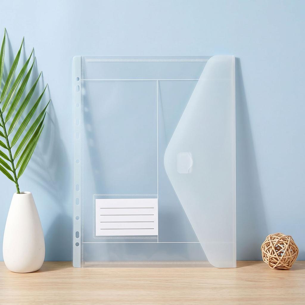 11-Hole A4 Binder Pockets Macaron Color Transparent Binder Pocket Organizer Folders Document Pouch Bag with Label School Office