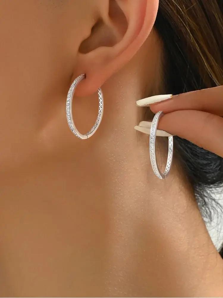 925 Sterling Silver Fashion Exquisite Full Zircon Hoop Earring For Women Engagement Wedding Luxury High Quality Fine Jewelry