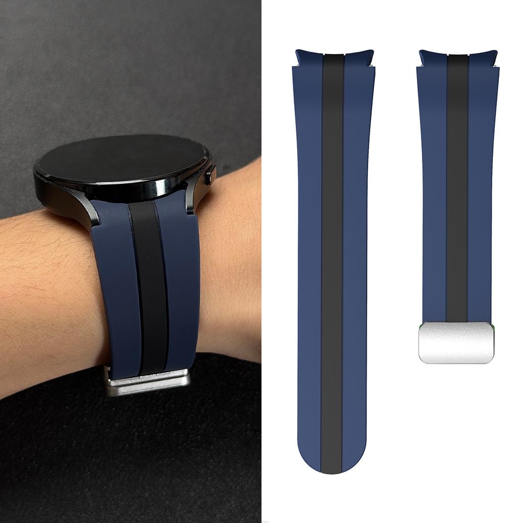 Two-Tone Vertical Stripe Silicone Strap with Magnetic Clasp for Samsung Watch4/5/6/7/FE 40/44mm Sports Watch Strap