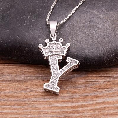 Nidin Luxury A-Z Crown Alphabet Pendant Chain Necklace Punk Style Lucky Initial Name Jewelry Fine Party Wedding Birthday Gift