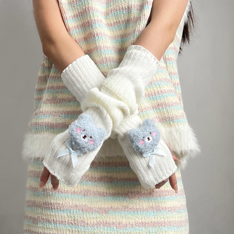 Sweet Cute Knitted Arm Cover Student Fingerless Gloves Cuff Decor Long Hand Sleeves Lolita Princess Elbow Warm Mittens