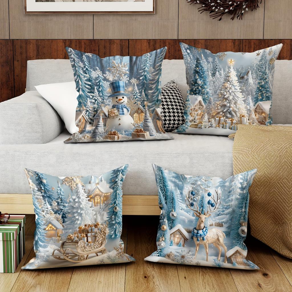 Christmas decoration pillowcase winter Christmas tree snowman pattern is suitable for home room sofa cushion cover gift