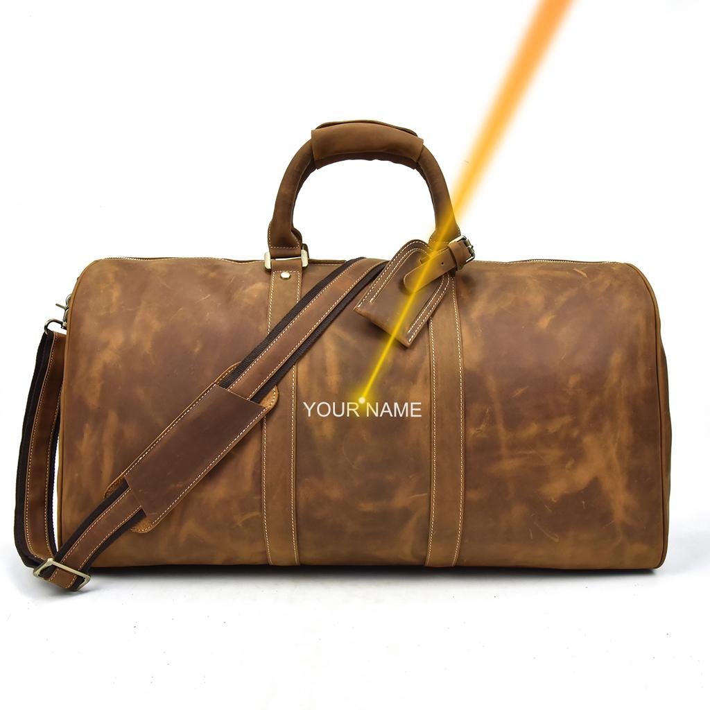 60cm Vintage Mens Leather Travel Bag Real Leather Weekender Bag Overnight Travelling Handbag For 3 Days  Business Travel